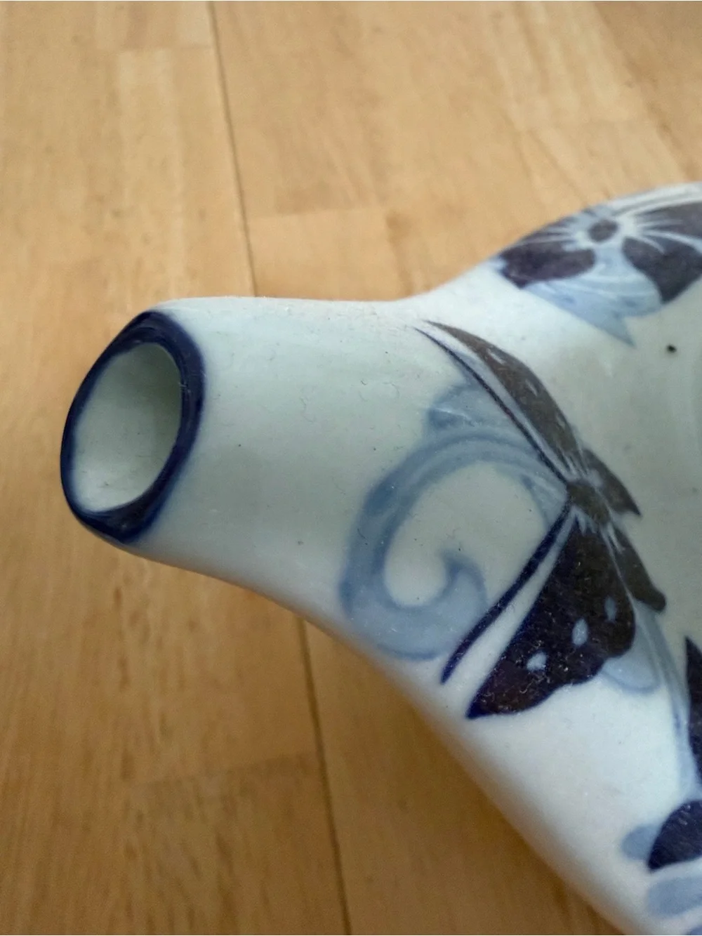 Pier 1 Blue and White Butterfly Ceramic Teapot